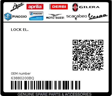 Product image: Piaggio - 63880200BQ - LOCK EL. 