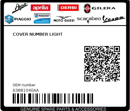 Product image: Piaggio - 63881040AA - COVER NUMBER LIGHT 