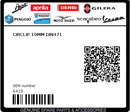 Product image: Piaggio - 6419 - CIRCLIP 19MM DIN471 