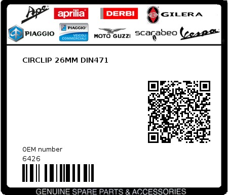 Product image: Piaggio - 6426 - CIRCLIP 26MM DIN471 