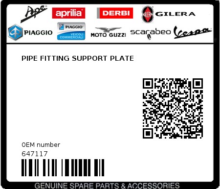 Product image: Piaggio - 647117 - PIPE FITTING SUPPORT PLATE 