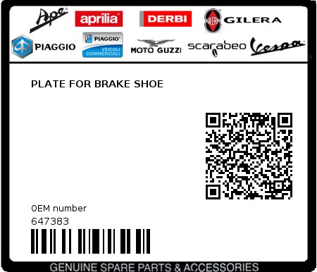 Product image: Piaggio - 647383 - PLATE FOR BRAKE SHOE  0
