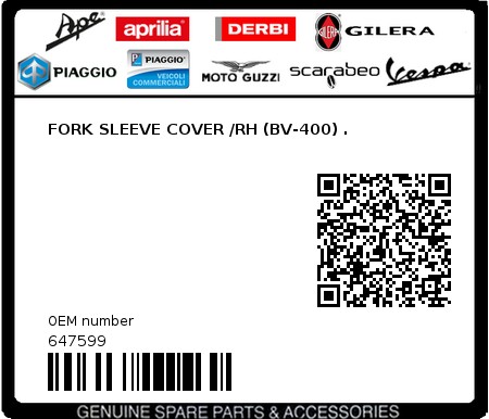 Product image: Piaggio - 647599 - FORK SLEEVE COVER /RH (BV-400) . 