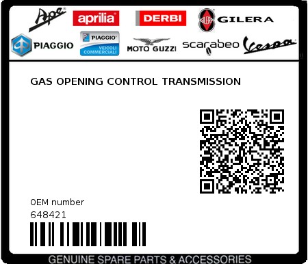 Product image: Piaggio - 648421 - GAS OPENING CONTROL TRANSMISSION 