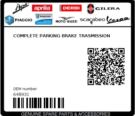 Product image: Piaggio - 648931 - COMPLETE PARKING BRAKE TRASMISSION 