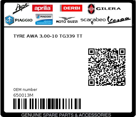 Product image: Piaggio - 650013M - TYRE AWA 3.00-10 TG339 TT  0