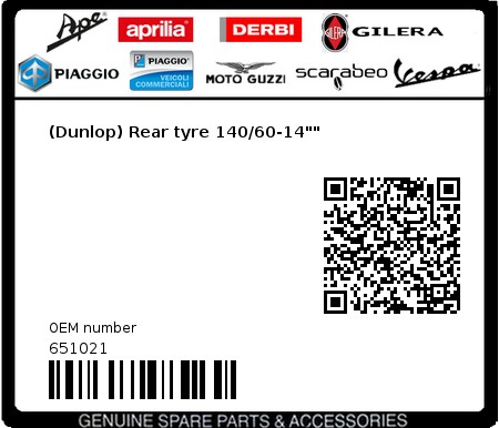 Product image: Piaggio - 651021 - (Dunlop) Rear tyre 140/60-14"" 