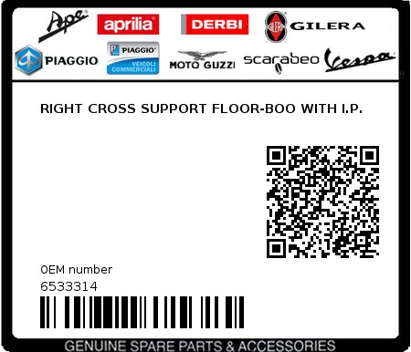 Product image: Piaggio - 6533314 - RIGHT CROSS SUPPORT FLOOR-BOO WITH I.P.  0