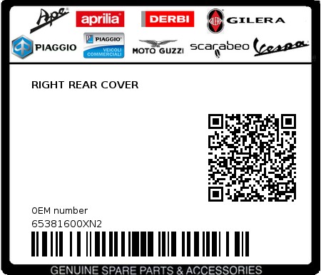 Product image: Piaggio - 65381600XN2 - RIGHT REAR COVER 