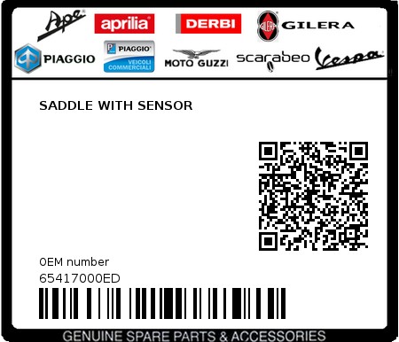 Product image: Piaggio - 65417000ED - SADDLE WITH SENSOR 