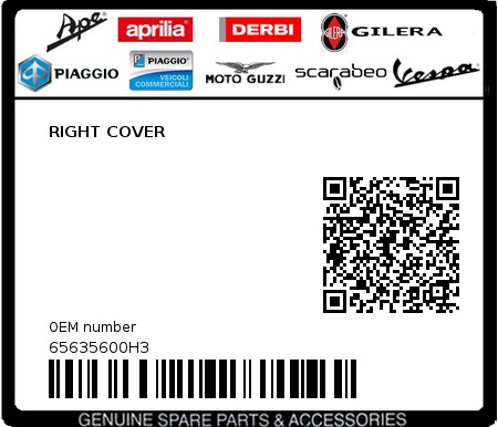 Product image: Piaggio - 65635600H3 - RIGHT COVER 