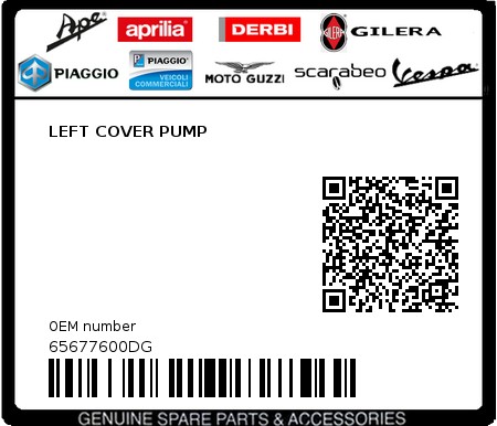 Product image: Piaggio - 65677600DG - LEFT COVER PUMP 