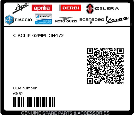 Product image: Piaggio - 6662 - CIRCLIP 62MM DIN472  0