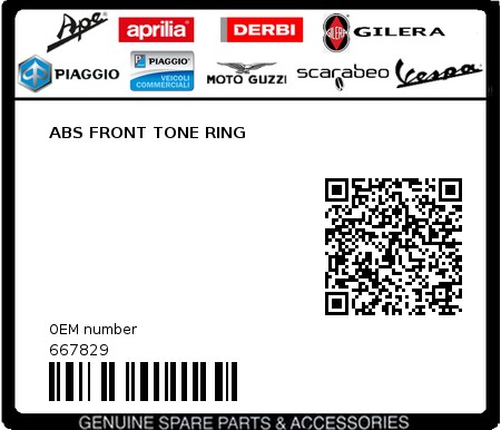 Product image: Piaggio - 667829 - ABS FRONT TONE RING 