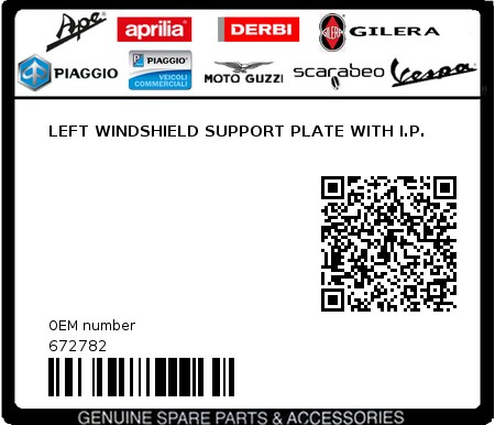 Product image: Piaggio - 672782 - LEFT WINDSHIELD SUPPORT PLATE WITH I.P. 