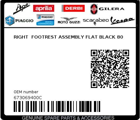 Product image: Piaggio - 673069400C - RIGHT  FOOTREST ASSEMBLY FLAT BLACK 80  0