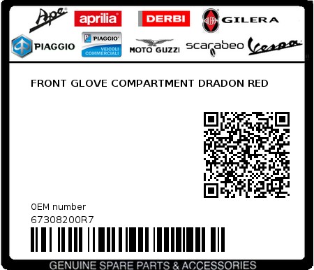 Product image: Piaggio - 67308200R7 - FRONT GLOVE COMPARTMENT DRADON RED 