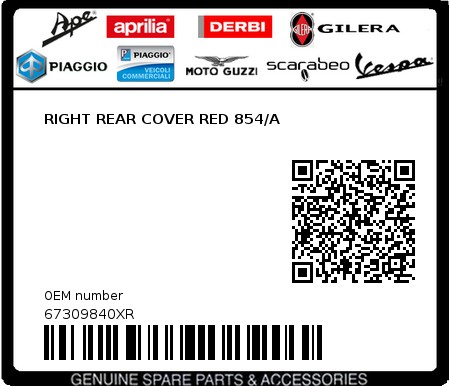 Product image: Piaggio - 67309840XR - RIGHT REAR COVER RED 854/A 