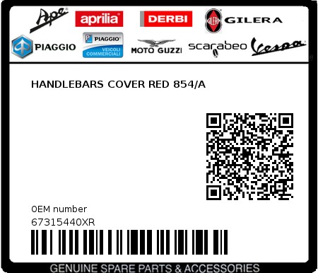 Product image: Piaggio - 67315440XR - HANDLEBARS COVER RED 854/A 