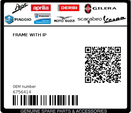 Product image: Piaggio - 6756414 - FRAME WITH IP  0