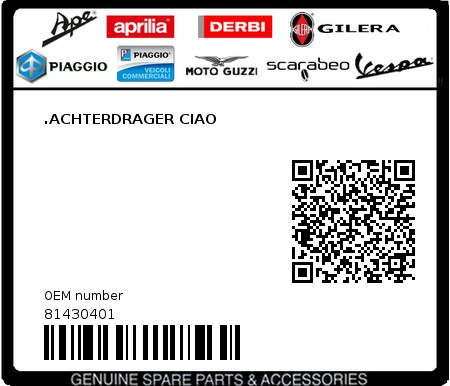 Product image: Piaggio - 81430401 - .ACHTERDRAGER CIAO 