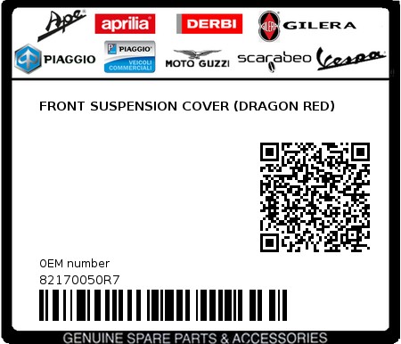 Product image: Piaggio - 82170050R7 - FRONT SUSPENSION COVER (DRAGON RED) 