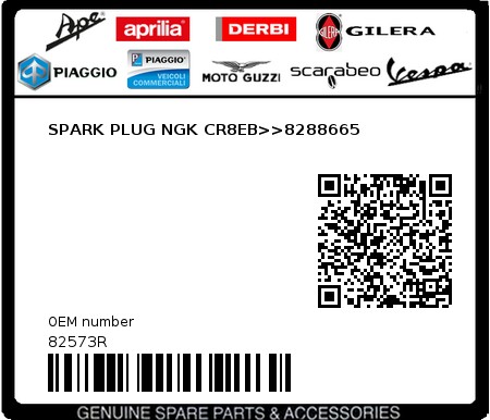 Product image: Piaggio - 82573R - SPARK PLUG NGK CR8EB>>8288665  0