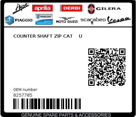 Product image: Piaggio - 8257785 - COUNTER SHAFT ZIP CAT    U 