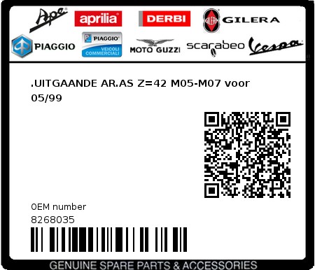 Product image: Piaggio - 8268035 - .UITGAANDE AR.AS Z=42 M05-M07 voor  05/99  0