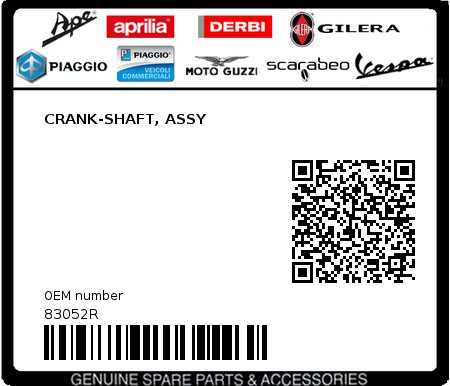 Product image: Piaggio - 83052R - CRANK-SHAFT, ASSY  0