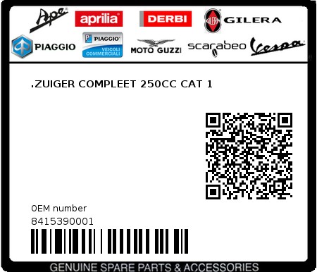 Product image: Piaggio - 8415390001 - .ZUIGER COMPLEET 250CC CAT 1 