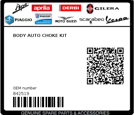 Product image: Piaggio - 842519 - BODY AUTO CHOKE KIT  0