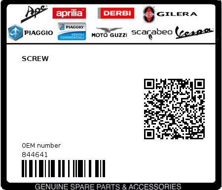 Product image: Piaggio - 844641 - SCREW  0