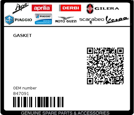 Product image: Piaggio - 847091 - GASKET  0