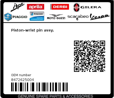 Product image: Piaggio - 8472625004 - Piston-wrist pin assy.  0