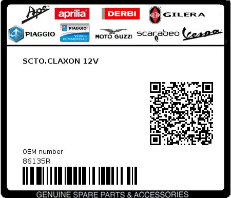 Product image: Piaggio - 86135R - SCTO.CLAXON 12V  0