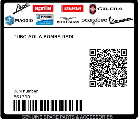 Product image: Piaggio - 86139R - TUBO AGUA BOMBA RADI  0