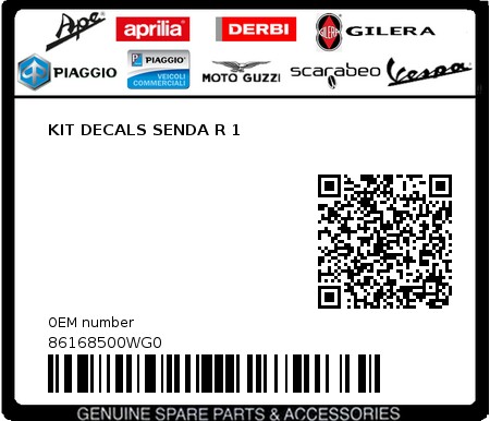 Product image: Piaggio - 86168500WG0 - KIT DECALS SENDA R 1  0