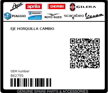 Product image: Piaggio - 862755 - EJE HORQUILLA CAMBIO  0