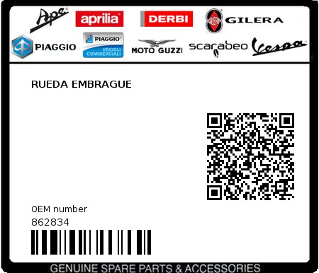 Product image: Piaggio - 862834 - RUEDA EMBRAGUE  0