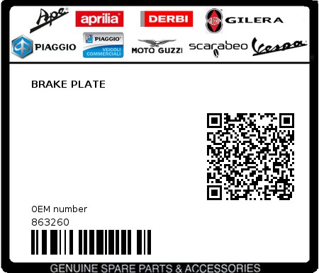 Product image: Piaggio - 863260 - BRAKE PLATE  0