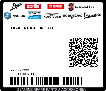 Product image: Piaggio - 86339500WT1 - TAPA LAT.ANT.DPSTO.I  0