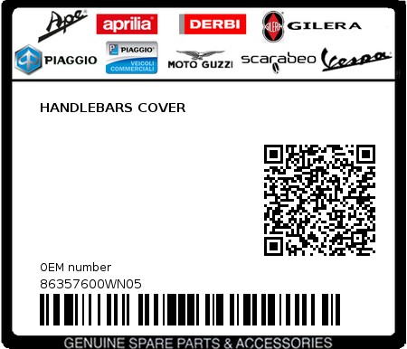 Product image: Piaggio - 86357600WN05 - HANDLEBARS COVER  0