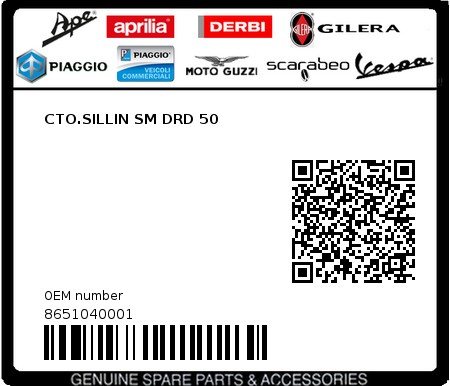 Product image: Piaggio - 8651040001 - CTO.SILLIN SM DRD 50  0