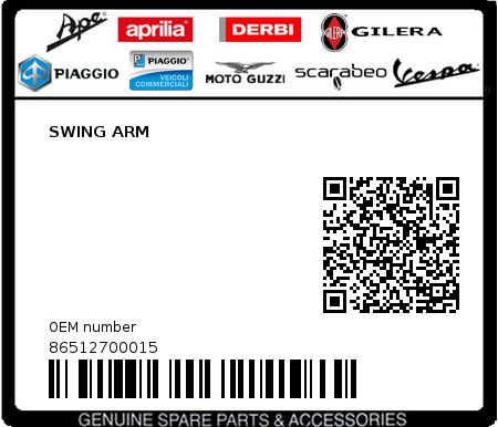 Product image: Piaggio - 86512700015 - SWING ARM  0
