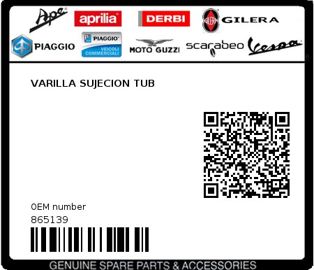 Product image: Piaggio - 865139 - VARILLA SUJECION TUB  0