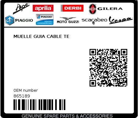 Product image: Piaggio - 865189 - MUELLE GUIA CABLE TE  0