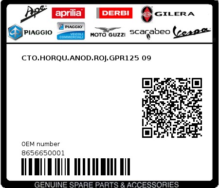 Product image: Piaggio - 8656650001 - CTO.HORQU.ANOD.ROJ.GPR125 09  0
