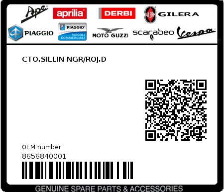 Product image: Piaggio - 8656840001 - CTO.SILLIN NGR/ROJ.D  0