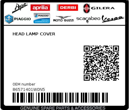 Product image: Piaggio - 86571401W0N5 - HEAD LAMP COVER  0